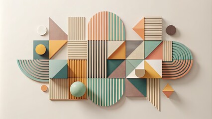 A minimalist composition featuring simple geometric elements in a harmonious arrangement of lines, shapes, and colors on a clean, neutral background.