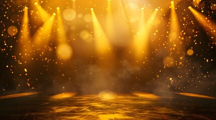 Golden Stage Lights and Glitter with a Hazy Background