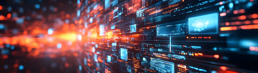 Obraz premium Creative director presenting in a glossy abstract digital meeting concept as Camera movement Zoom into the director screen showing vibrant design concepts. Scene A creative workspace with glossy abstr