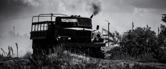 MILITARY VEHICLE - Old Russian truck at the shows of military enthusiasts
