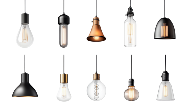 Hanging Industrial Style Lamps on Transparent Background