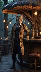 Naklejka premium cat bartender at bar