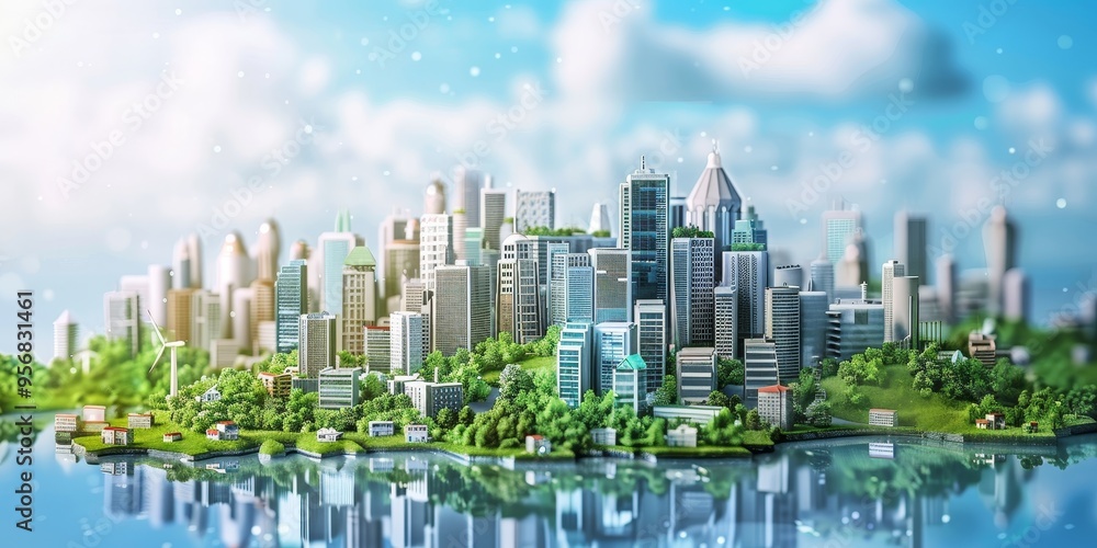Poster artistic interpretation of infrastructure planning and development in a growing city