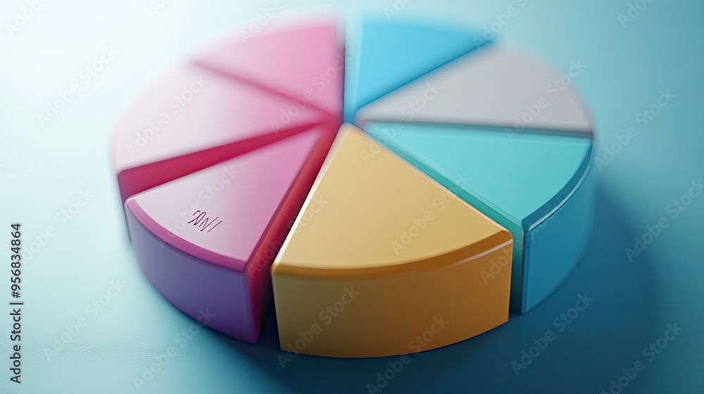 Poster close-up view of a 3d pie chart with segments highlighted in different shades, showing detailed labe