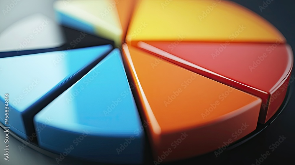 Aufkleber close-up view of a 3d pie chart with segments highlighted in different shades, showing detailed labe