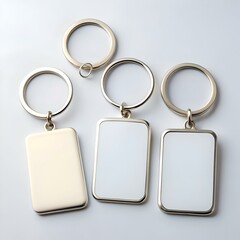 Fototapeta premium Three blank keychains with rectangular metal tags. perfect for personalization or mockups.