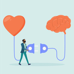 Concept of self-control or balance, a person connects the feelings of the heart with the brain. Emotional intelligence, or control over feelings and emotions using the logical thinking of the brain.	