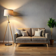 couch with floor lamp