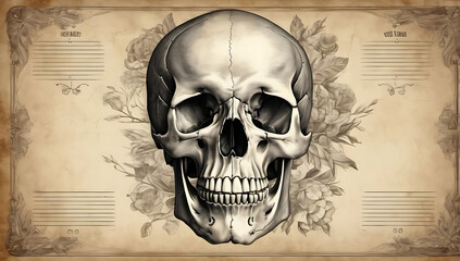 vintage skull Halloween decoration anatomically correct parchment background wallpaper