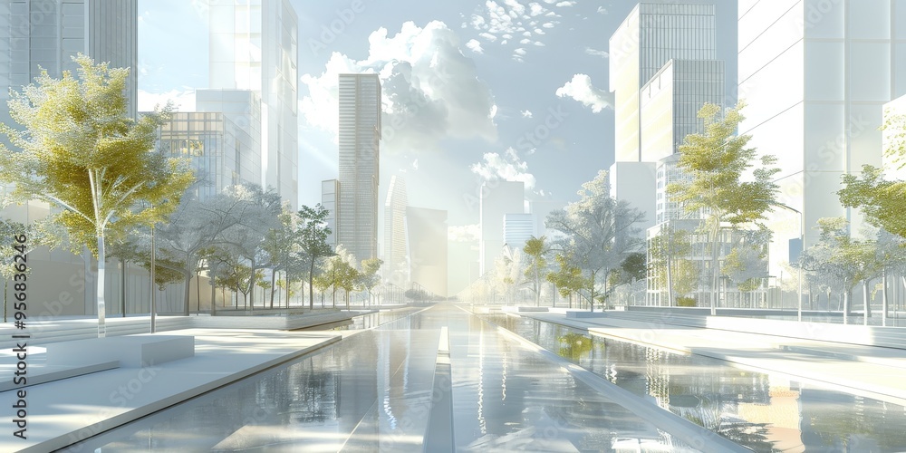 Poster artistic interpretation of infrastructure planning and development in a growing city