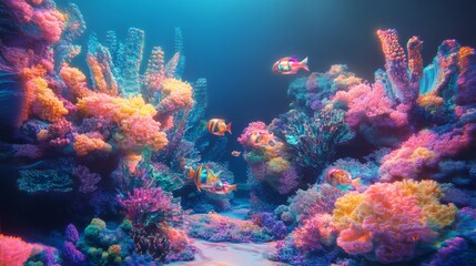 Fototapeta premium Holographic Fish & Chrome Coral: A Dreamy Underwater AR Experience