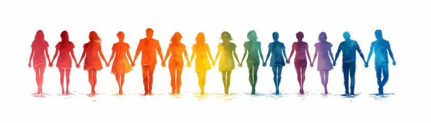 Fototapeta premium Family Silhouettes with Together Text concept as Isolated vector of diverse family silhouettes standing side by side with the word Together in a modern font below. The image symbolizes unity and inclu