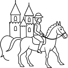 Prince on a white horse approaching a fairytale castle