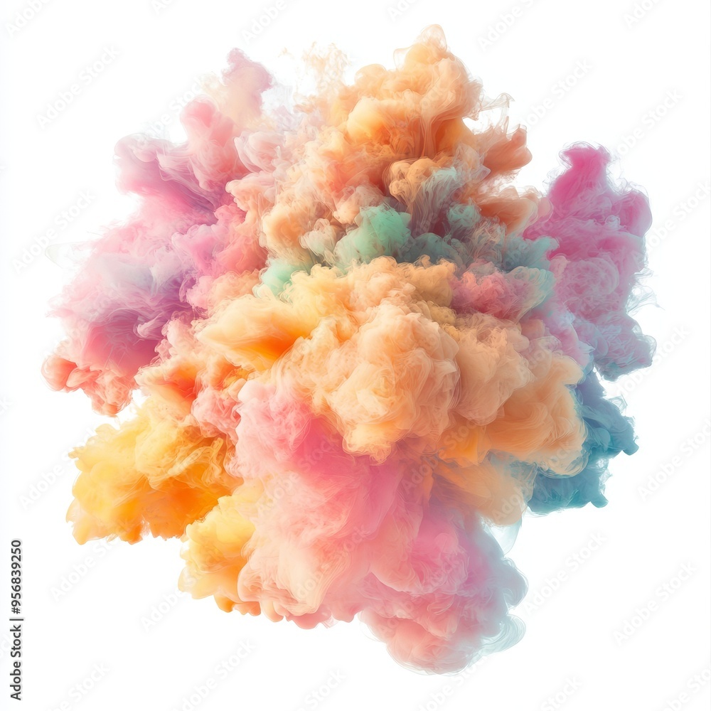 Poster png image of exploding pastel clouds on transparent background