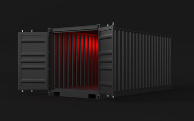 3d render illustration of a cargo container. Perspective view.