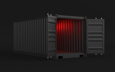 3d render illustration of a cargo container. Perspective view.