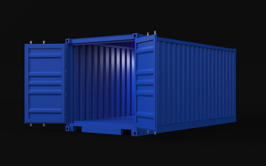 3d render illustration of a cargo container. Perspective view.
