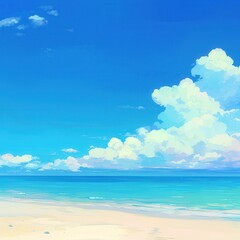 Obraz premium A Vivid Blue Sky Over a Pristine Beach and Ocean