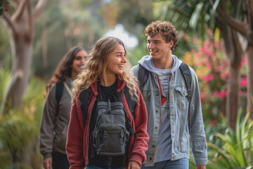 Fototapeta premium Photo full-length of happy college students walking together on campus.