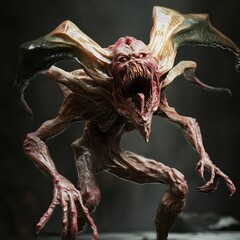 Sinister creature lurking in a dark, eerie environment at night