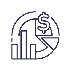 Illustration of cost allocation with bar chart, pie chart, and dollar sign symbolizing financial distribution.