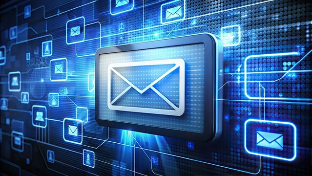 A sleek, modern electronic mailbox icon on a digital screen, surrounded by stylized envelopes and notifications, symbolizing efficient digital communication and information exchange.