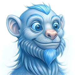 Obraz premium A charming and friendly 3D illustration of a blue furry creature with big. expressive eyes and a cute. blue beard.
