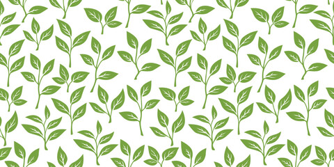 green leaves vector pattern background. Green tea leaf seamless pattern. tea leaves pattern background. seamless patterns with green leaves of tea.