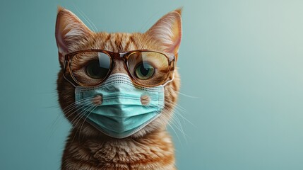 Cat Wearing Glasses And Face Mask