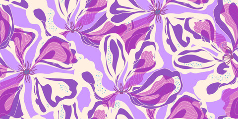 Abstract fantasy flowers motley ornament Asian motifs vector seamless overlapping pattern rapport