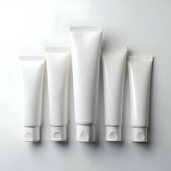 A set of five white tubes. perfect for showcasing your beauty products or branding.