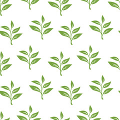 green leaves vector pattern background. Green tea leaf seamless pattern. tea leaves pattern background. seamless patterns with green leaves of tea.