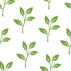 green leaves vector pattern background. Green tea leaf seamless pattern. tea leaves pattern background. seamless patterns with green leaves of tea.