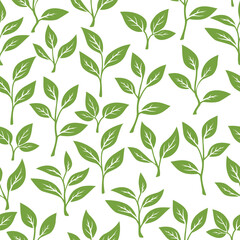 green leaves vector pattern background. Green tea leaf seamless pattern. tea leaves pattern background. seamless patterns with green leaves of tea.