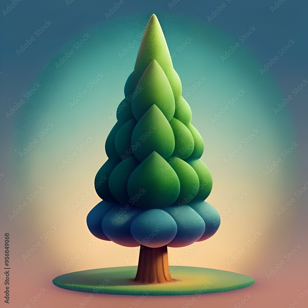 Poster a charming 3d illustration of a stylized cypress tree. perfect for adding a touch of nature to your 