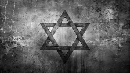 A somber, grayscale background featuring a faded, worn-out Star of David, surrounded by subtle, distressed textures, evoking a sense of historic sorrow and remembrance.