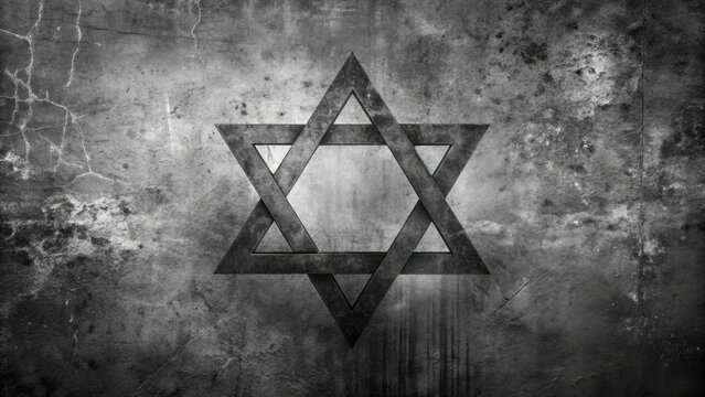 A somber, grayscale background featuring a faded, worn-out Star of David, surrounded by subtle, distressed textures, evoking a sense of historic sorrow and remembrance.