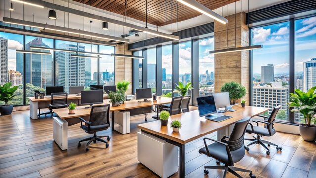 A sophisticated and organized office space with modern technology and sleek furnishings, conveying a sense of professional expertise and reliable business support services.