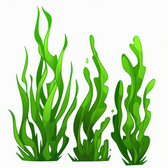 Bright green, stylized seaweed illustration with clean white background perfect for underwater-themed designs, educational materials, or marine-related marketing,