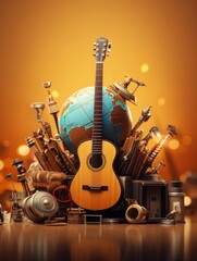 Naklejka premium background about International Music Day, 4k, photorealistic, copy-space with generative ai