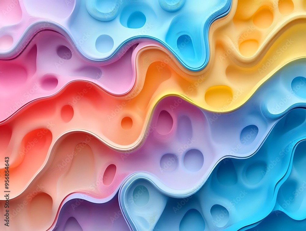 Poster abstract 3d background with colorful wavy layers and holes