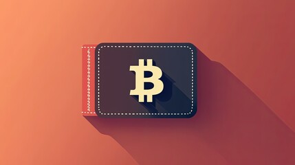 Clean flat design of a wallet with Bitcoin icon, minimalist look with smooth surfaces