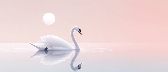 Simple and elegant illustration of a graceful swan floating on a tranquil lake with a serene pastel backdrop