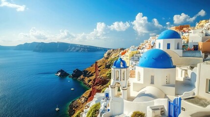 Fototapeta premium Blue Domed Churches of Santorini, Greece