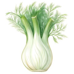 A detailed 3D illustration of a whole fennel bulb. rendered in a realistic style.