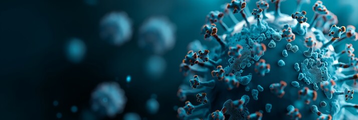 A detailed image showcasing virus particles with spiky surfaces, highlighting their spherical shape and intricate structures typically seen under microscopic examination.
