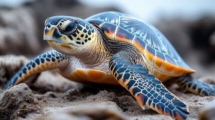 Obraz premium Sea Turtle on Sandy Beach