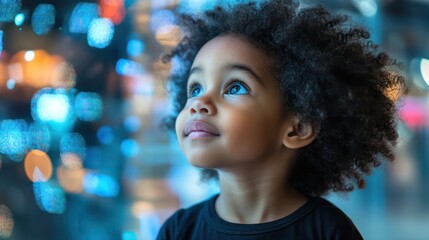 A young child explores a museum exhibit with wide eyes and a sense of wonder, embodying the joy of discovery and curiosity in learning