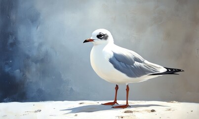 Fototapeta premium Oil painting depicting a Black headed gull a common bird species known for its distinctive appearance