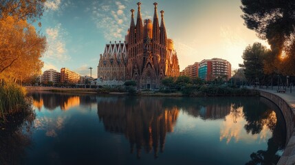 Obraz premium The Sagrada Familia in Barcelona, Spain, with its intricate architecture and towering spires, photographed without any crowds
